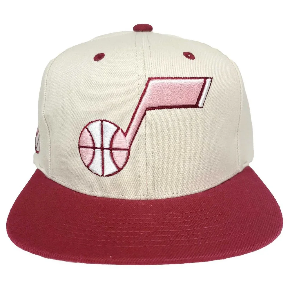 Utah Jazz Mitchell & Ness NBA Snapback Hat 3D Logo Cream Maroon Pink NWT